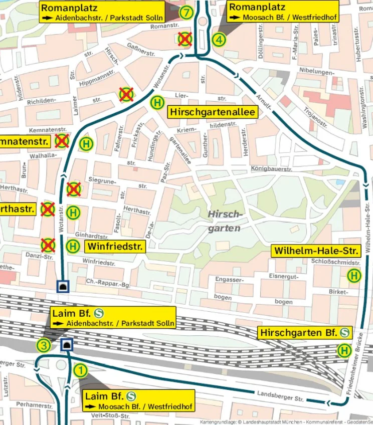 Tram-Westtangente - Umleitungskarte