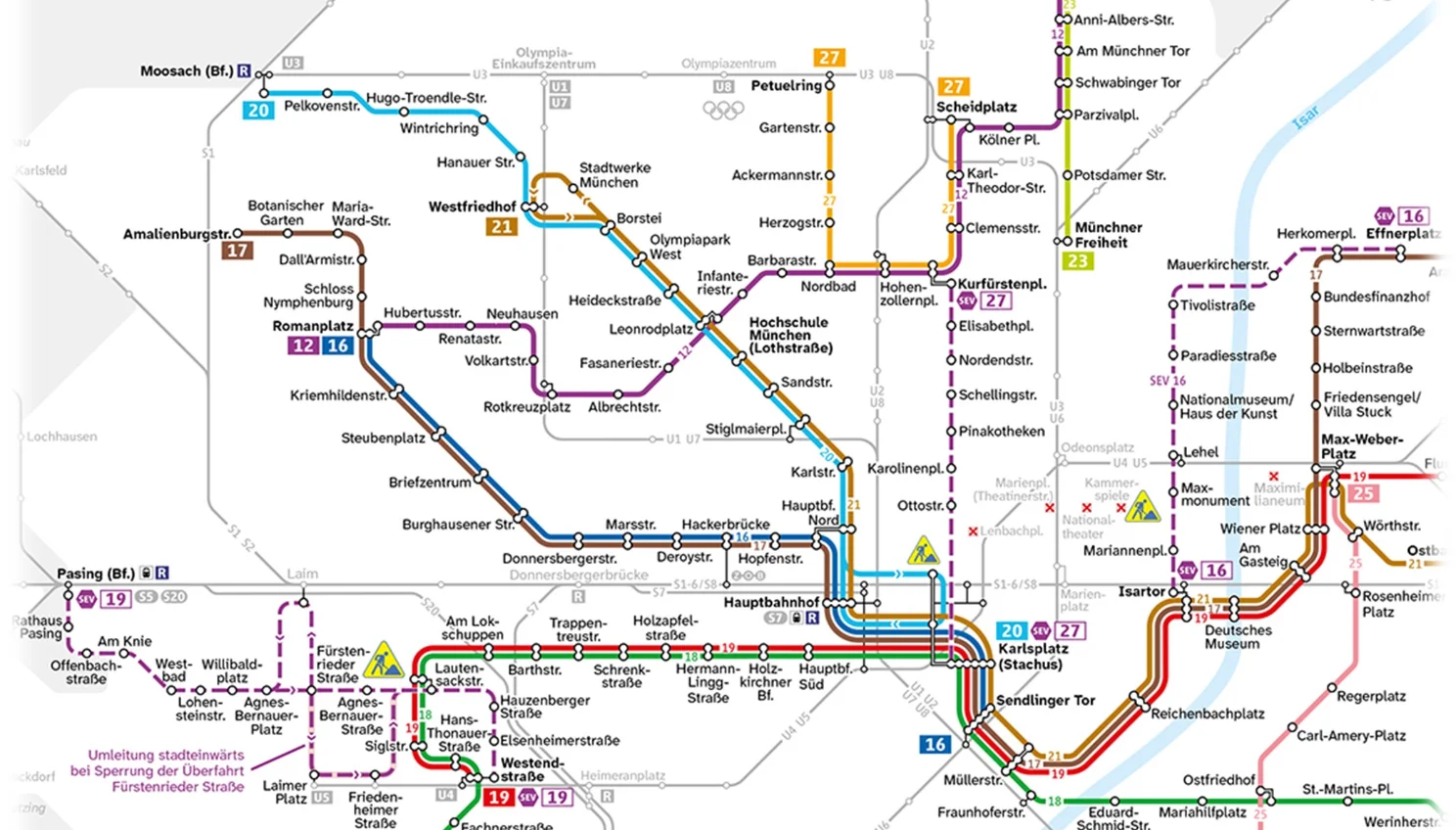 Ausschnitt aus dem ab 2.6. gültigen Tramnetzplan Ausschnitt aus dem ab 2.6. gültigen Tramnetzplan