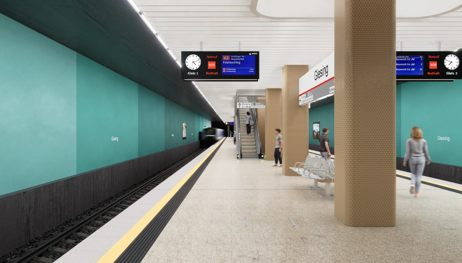 Visualisierung des neugestalteten Bahnsteigs am U-Bahnhof Giesing