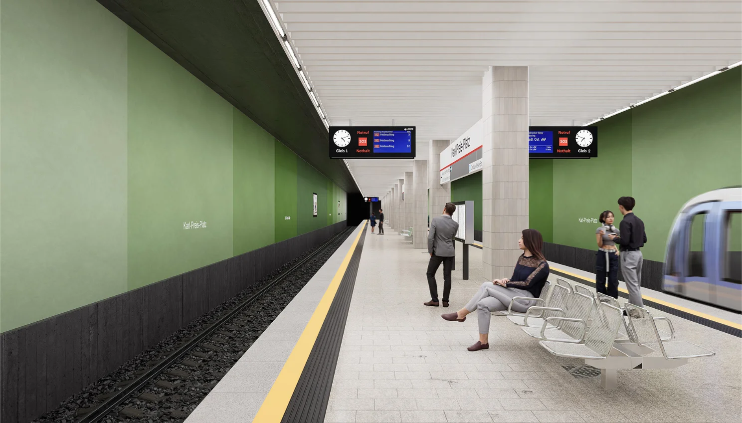 Visualisierung des neugestalteten Bahnsteigs am U-Bahnhof Karl-Preis-Platz